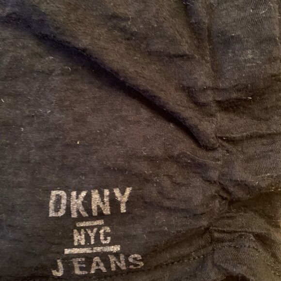 DKNY Burnout black T-shirt rouched sleeve Large - Picture 4 of 6